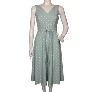 CALVIN KLEIN Dress, 6, Mint/White Polka dots, Midi, A-line, Belt, Sleeveless